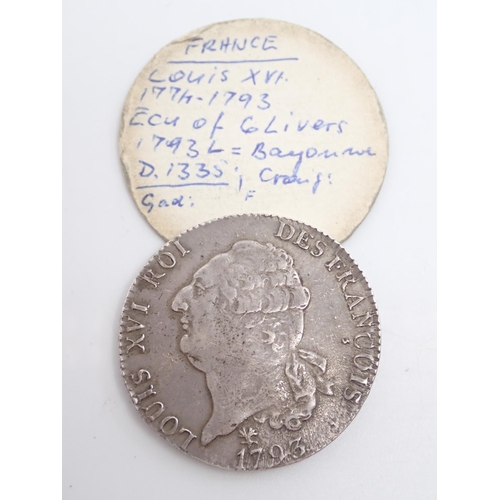 14 - A French Louis XVI  Ãcu â 6 Livres dated 1793 approx. 29.3 grams