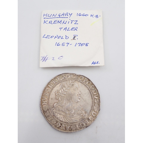 26 - A coin from Hungary dated 1660 (A Taler of the Holy Roman Empire struck for Hungary. Kremnitz. Early... 