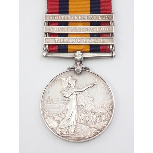 33 - A South African medal 1901-1902 named Orderly J Shanks IMP Hosp Corps, (three bars Transvaal, South ... 