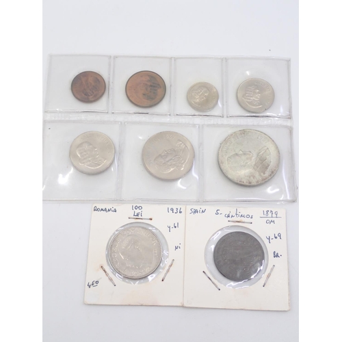 34 - A collection of coin, including coins from Romania, South Africa, Spain