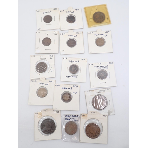 37 - Fifteen American coins dated 1809 to 1909
