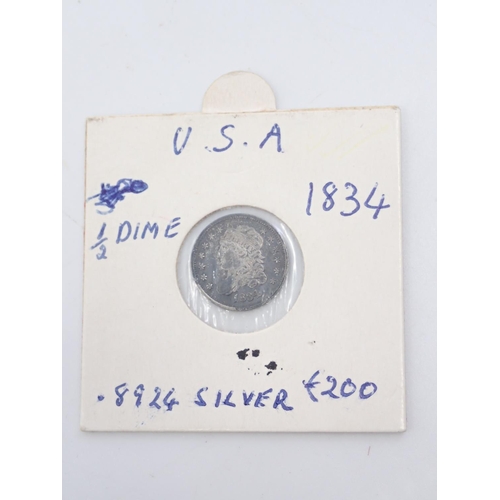 38 - A silver American half dime dated 1834
