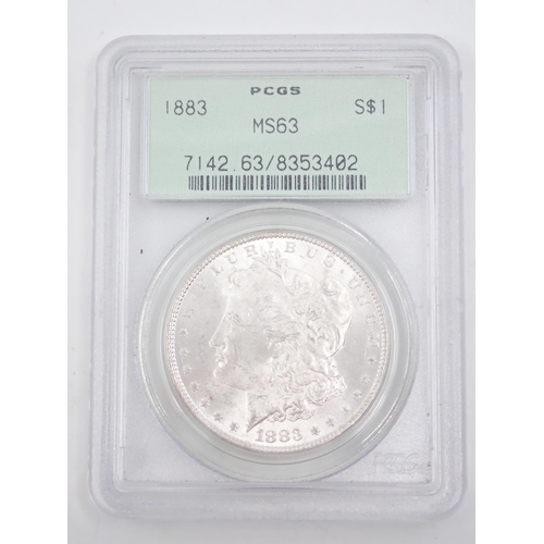 39 - An 1883 Morgan Dollar in slab by PCGS rated MS63
