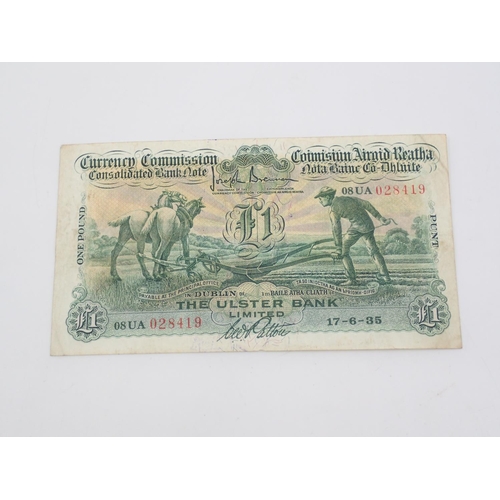 5 - Currency Commission Consolidated Banknote 'Ploughman' Ulster Bank One Pound 17-6-35
