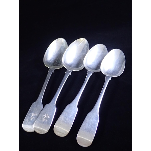 184 - Two pairs of Irish silver table spoons Dublin by Samuel Neville in 1808 and James Le Bas in 1839, to... 