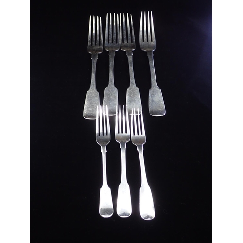 185 - Four Irish silver dinner forks and a two silver dessert forks (total weight 386 grams) and a silver ... 