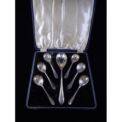 189 - A box set of 7 silver spoons, total weight approx. 276 grams Sheffield 1936 with a Dublin import mar... 
