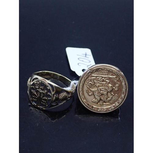 204 - Two gold rings approx. 9.6 grams finger sizes S & V