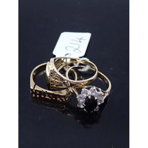 214 - Three gold rings, total weight 7.5 grams, finger sizes P to Q