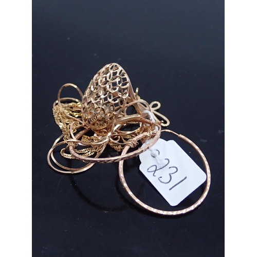 231 - A lot of 14ct gold jewellery, total weight 11.7 grams