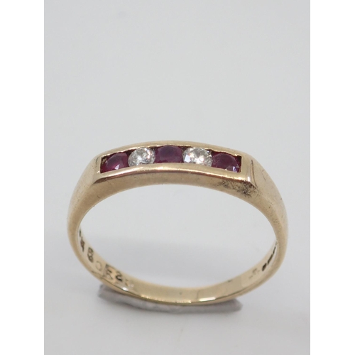 8 - A diamond & ruby set five stone ring, set in 9ct gold finger size N Half approx.