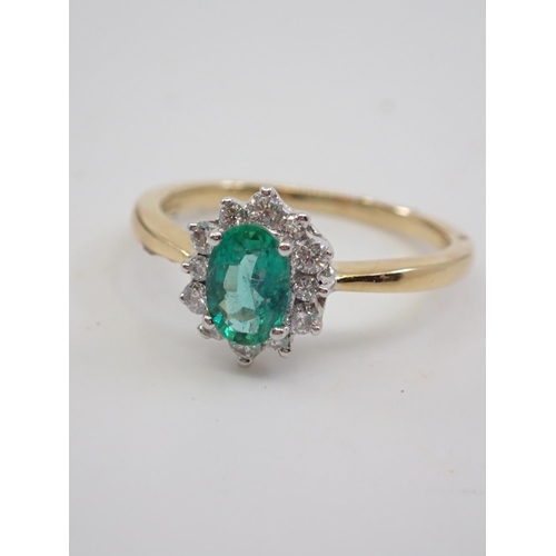 9 - An 18ct gold emerald and diamond cluster ring finger size Q