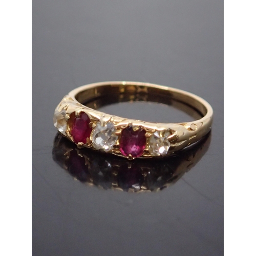 147 - A ruby and diamond 5 stone ring