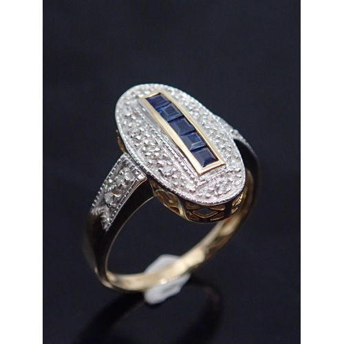 155 - A 9ct gold diamond & sapphire cluster ring, showing as finger size K