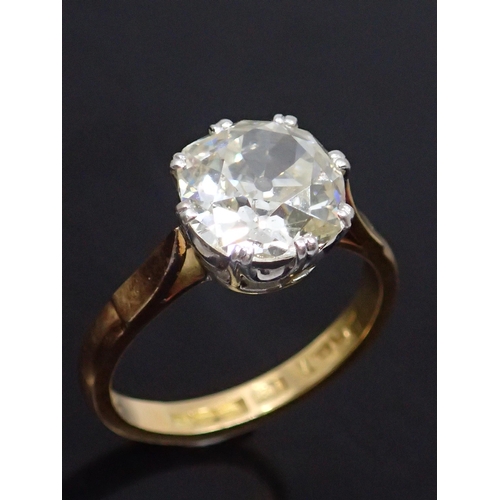 169 - A old cushion cut diamond solitaire ring set in 18ct gold finger size K estimated weight of diamond ... 