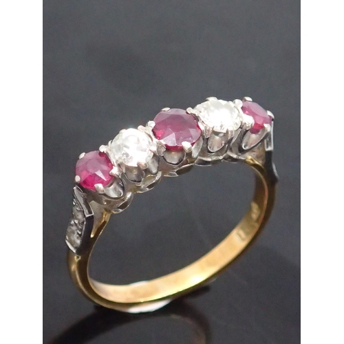 170 - A ruby and diamond five stone ring set in 18ct gold finger size L