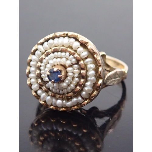 192 - Sapphire and pearl set cluster ring finger size N