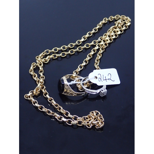 242 - 2 Gold rings and a gold belcher chain, approx. 28.7 grams