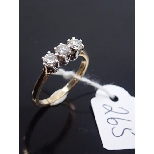 265 - 9ct gold 3 stone diamond ring finger size N