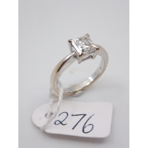 276 - An 18ct gold white gold princess cut diamond ring finer size J estimated weight of diamond 1ct