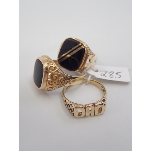 285 - Three gold gents rings, approx. 15.7 grams