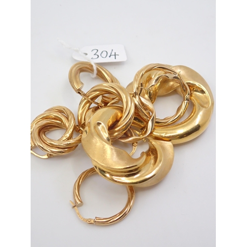 304 - Six pairs of 18ct gold earrings, approx. 22.8 grams