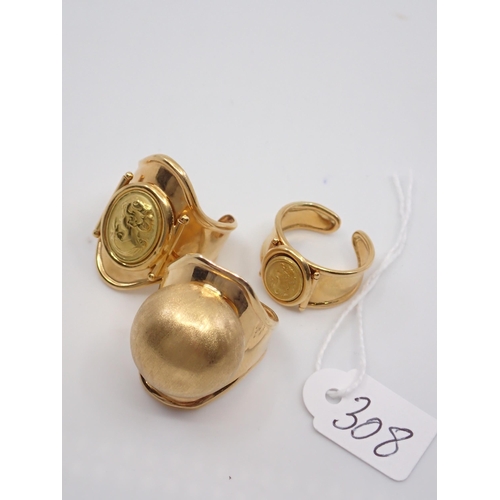 308 - Three 18ct gold rings approx. 17.7 grams