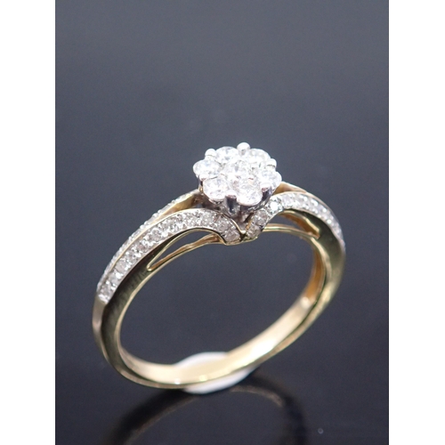 318 - A diamond cluster ring set in 14kt , total estimated weight of diamonds 0.52cts finger size N