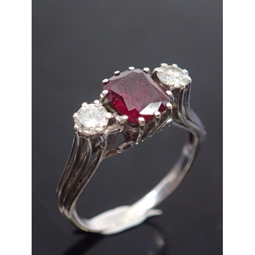 330 - A ruby and diamond three ring set in 18ct gold  finger size L