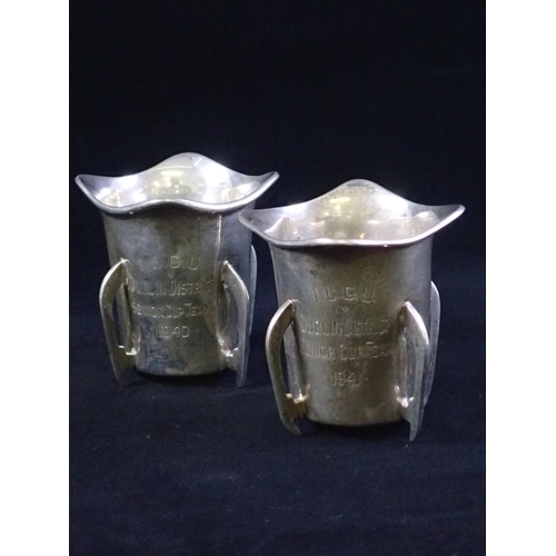 359 - Two Irish silver Mead/Mether 4 Handle Cups, Dublin 1940 & circa 1941, By T Weir, engraved  