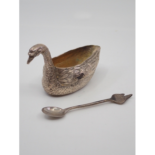 368 - An Irish silver model of a swan and spoon approx. 104.6 grams