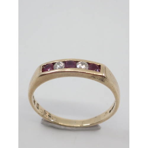 4 - A diamond & ruby set five stone ring, set in 9ct gold finger size N Half approx.