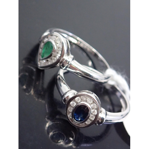 55 - Two 9ct gold rings, one set with emerald and diamonds ring and one set with sapphire and diamonds, s... 