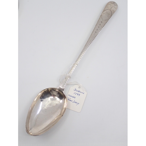 344 - An Irish silver brightcut  serving spoon Dublin 1799 by John Daly (length of spoon approx. 12 inches... 