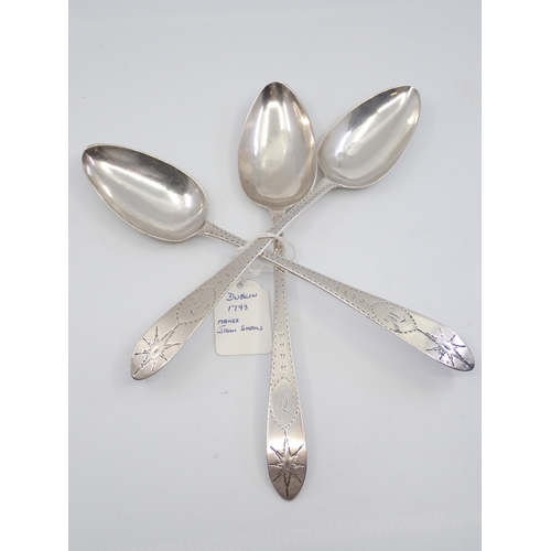 345 - Three Irish silver brightcut tablespoon Dublin 1793 by John Sheils (length of spoon approx. 10 inche... 