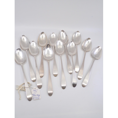 346 - 12 Old English pattern Irish silver  tablespoons Dublin 1771 approx 662 grams (8 by John Keating, 1 ... 