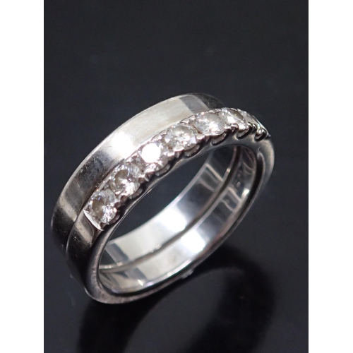 16 - A diamond set half eternity ring, with a conjoined 18ct gold ring, total weight 9 grams finger size ... 