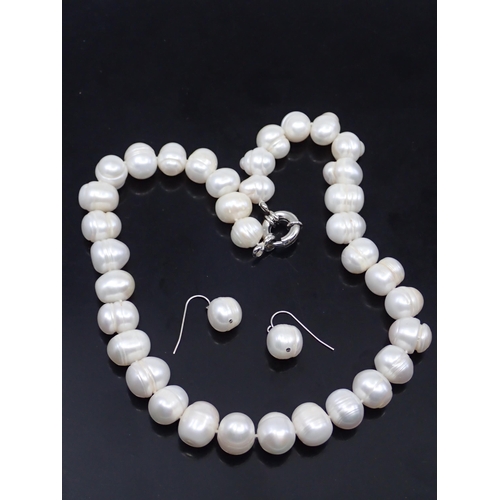 304 - A fresh water pearl necklace and earrings