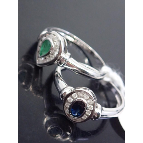 44 - Two 9ct gold rings, one set with emerald and diamonds ring and one set with sapphire and diamonds, s... 