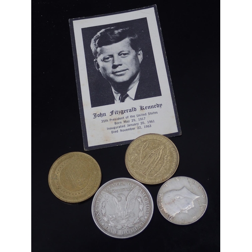 515 - A silver dollar & coins & JFK card