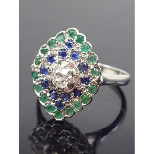 27 - A diamond and gem set cluster ring, finger size O