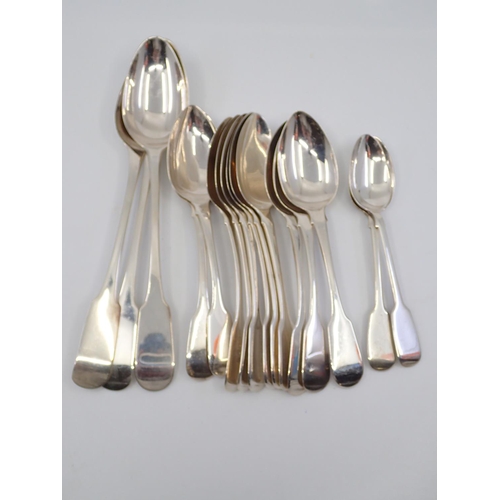 343 - A collection of English silver table and dessert spoons, total weight approx. 656 grams