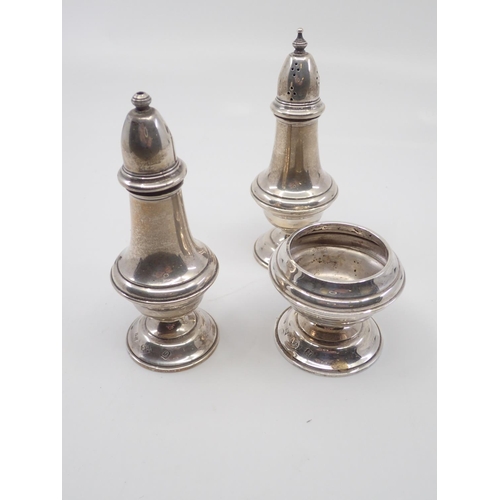 362 - A three piece silver condiment set approx. 123.6 grams Birmingham silver ( mixed dates)