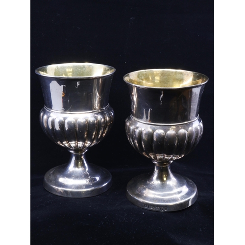 118 - A PAIR OF SILVER WINE GOBLETS. Sheffield 1808 by TL possible Thomas Leader, nearly 5.5 inches high  ... 