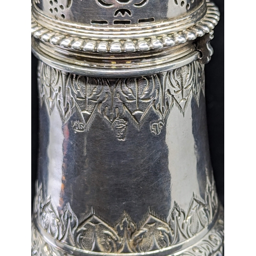 34 - AN EXTREMELY RARE WILLIAM  III, IRISH SILVER SUGAR CASTER DUBLIN 1699. Half reeded tapering form wit... 