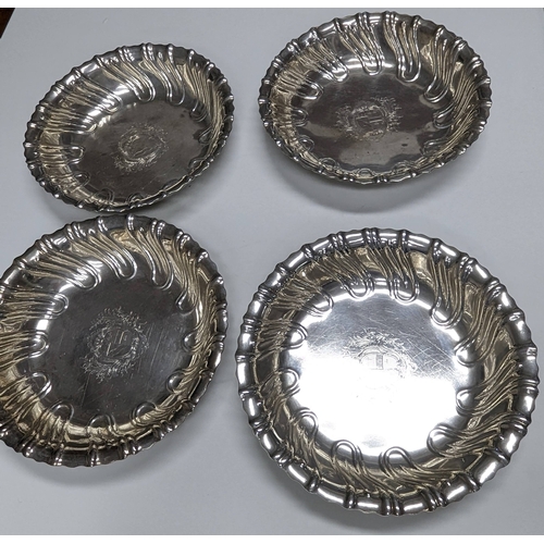 169 - A SET OF FOUR IRISH SILVER CRESTED DESSERT DISHES Dublin 1774 by Richard Williams, each dish is numb... 