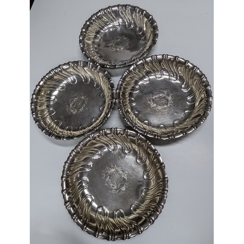 169 - A SET OF FOUR IRISH SILVER CRESTED DESSERT DISHES Dublin 1774 by Richard Williams, each dish is numb... 