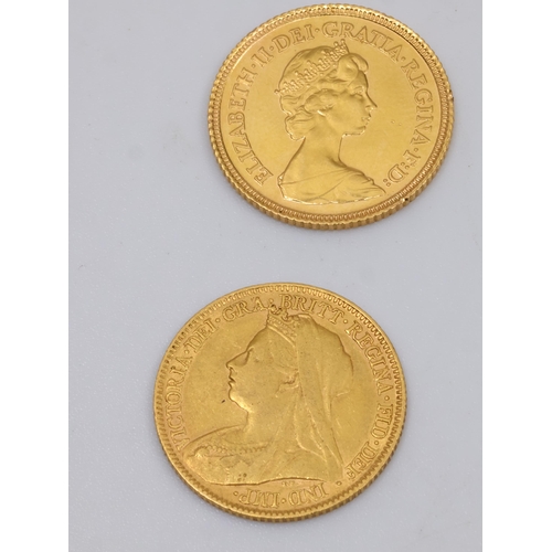 486 - Two gold half sovereigns dated 1896 & 1982