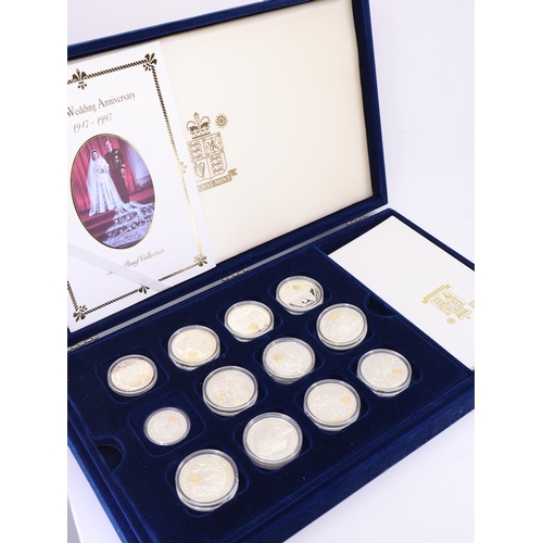 508 - A boxed set of 18 silver crowns entitled Golden Wedding Anniversary 1947-1997, (mixed weights)