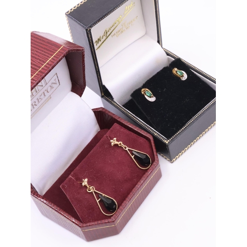 129 - Two pairs of gold gem set earrings, approx. 2.2 grams